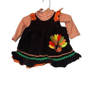 Rare editions baby girls Turkey corduroy appliqué Dress with Stripes sz 3-6m